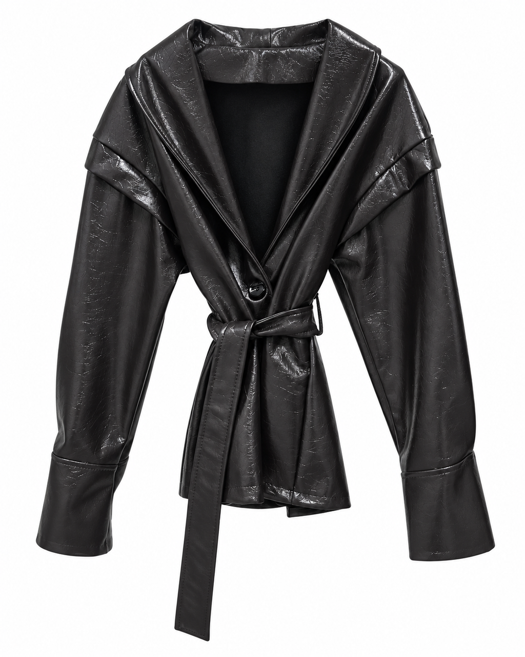 CHAQUETA EFECTO PIEL CON CINTURON