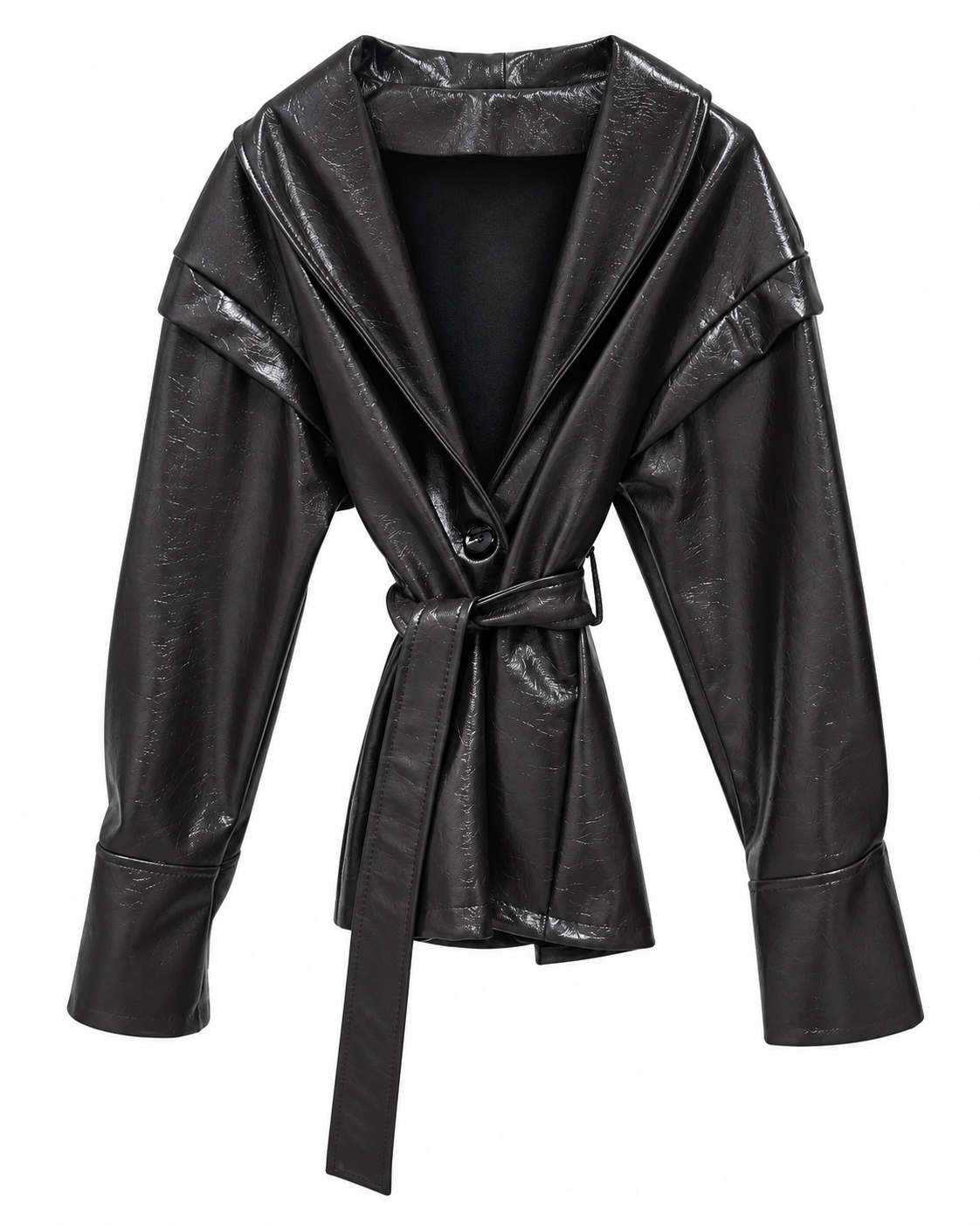 CHAQUETA EFECTO PIEL CON CINTURON