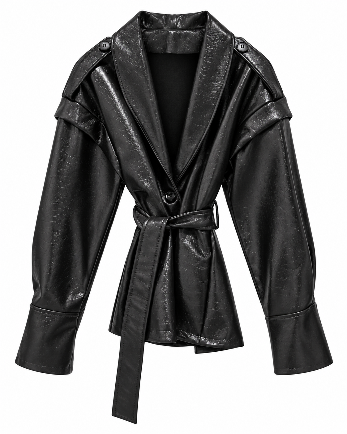 CHAQUETA EFECTO PIEL CON CINTURON