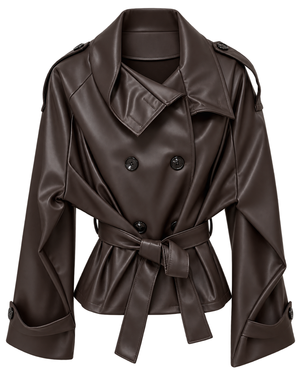 CHAQUETA TRENCH EFECTO PIEL CON CINTURON