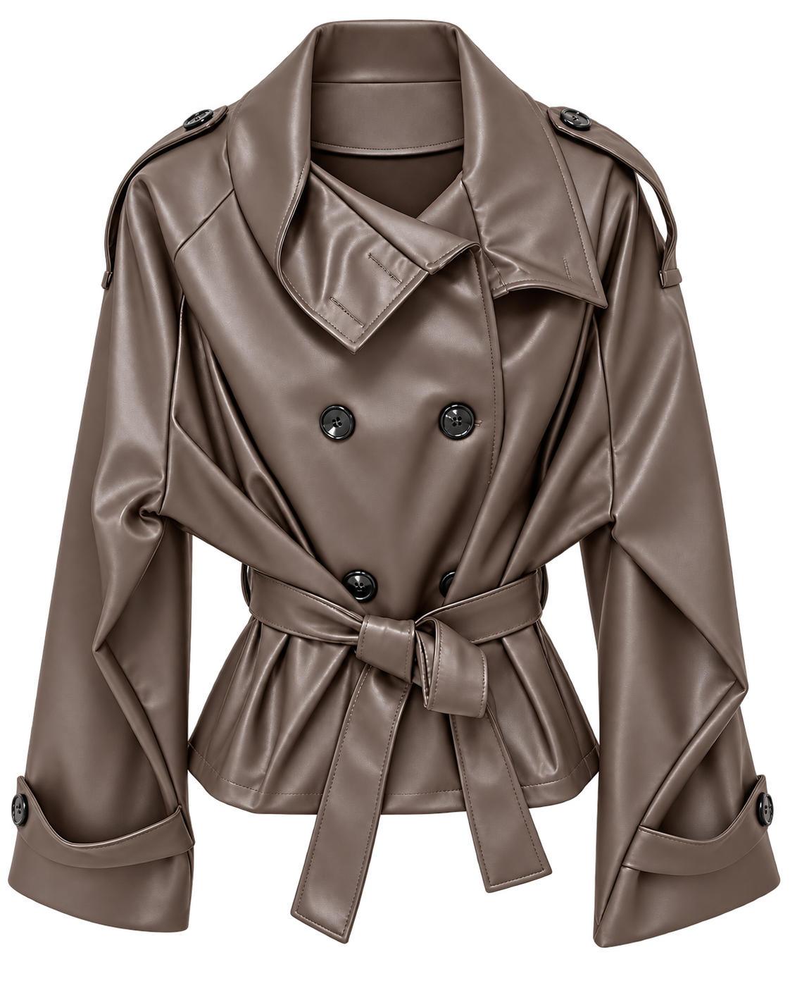 CHAQUETA TRENCH EFECTO PIEL CON CINTURON