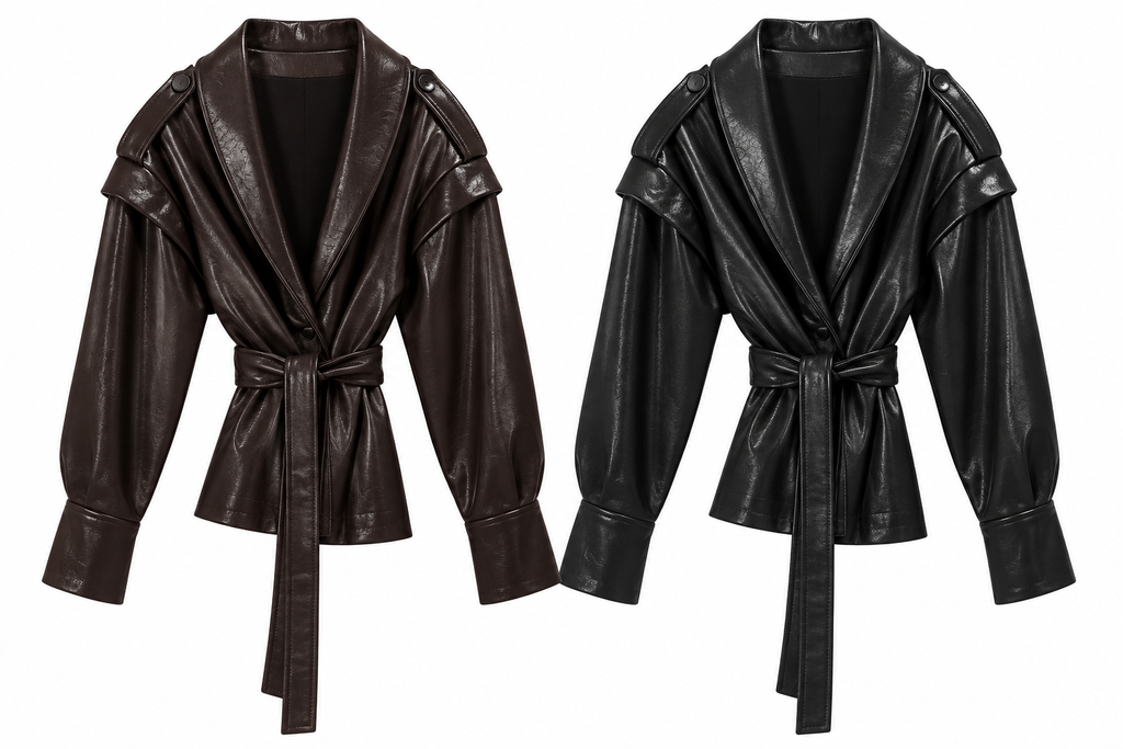CHAQUETA EFECTO PIEL CON CINTURON