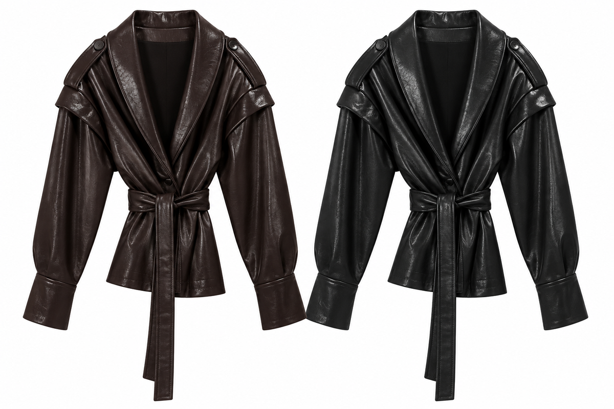 CHAQUETA EFECTO PIEL CON CINTURON